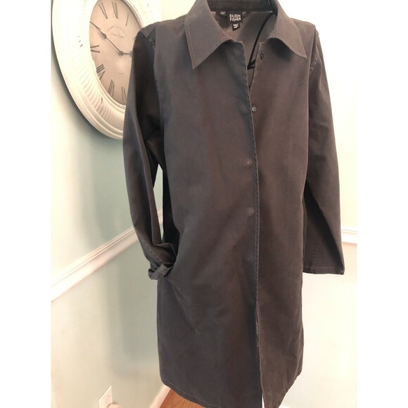 EILEEN FISHER SMALL S Brown Snap Front Lightweight Jacket - Picture 2 of 7